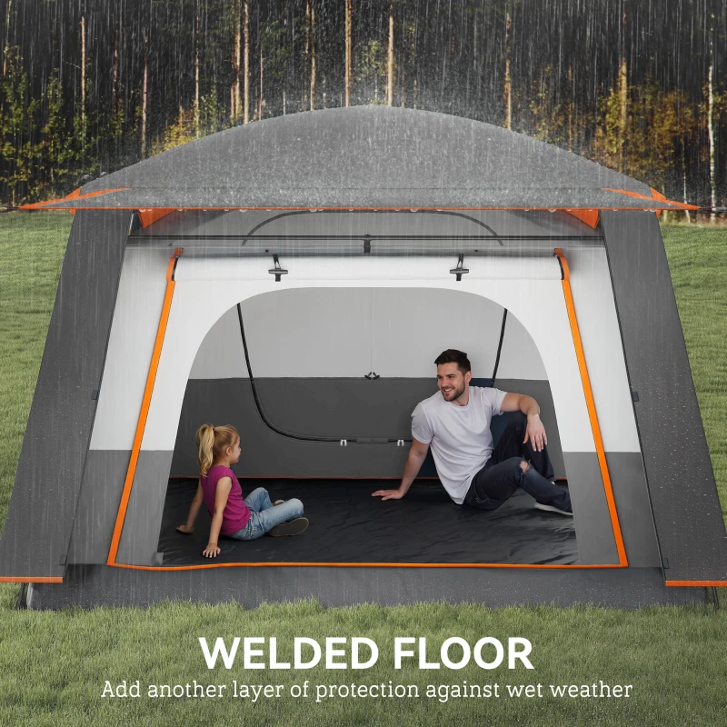 Outsunny 4-6 Man Camping Tent, Double Layer Tunnel Tent with Porch, Living Area and 2 Bedrooms, Sewn in Groundsheet, 3000mm Waterproof and UPF 30+, Portable with Bag, Grey