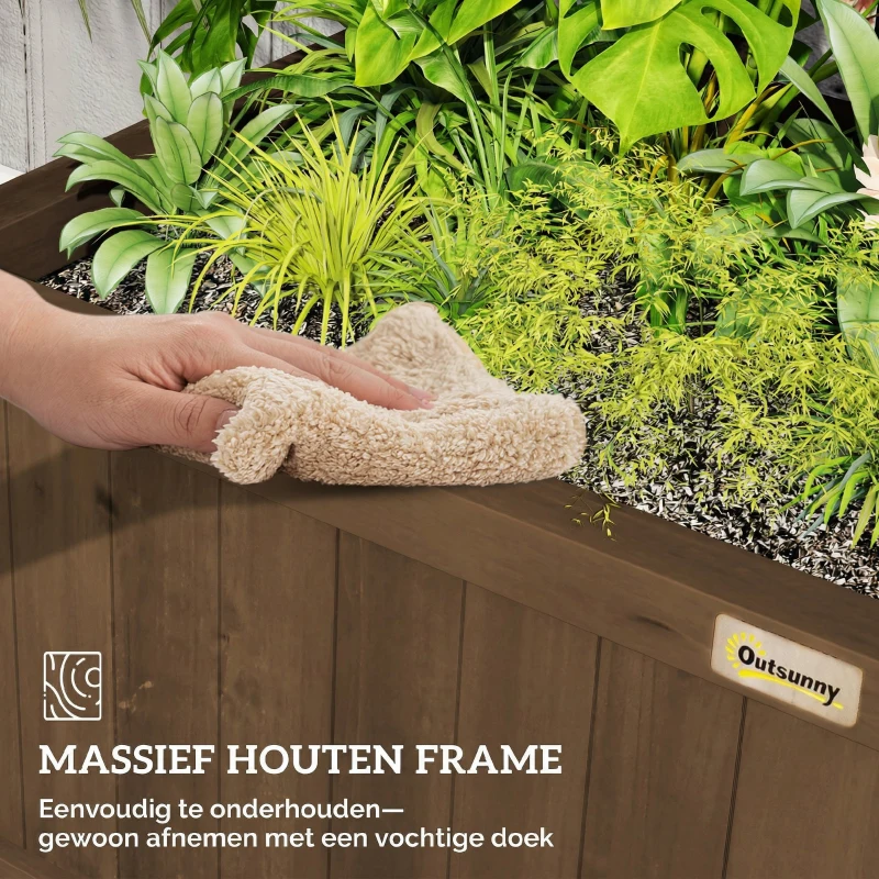Outsunny Verhoogde plantenbak met trellis en dak, bloembak, bloemenbed, weerbestendig, hout, 90 x 45 x 183 cm, Bruin
