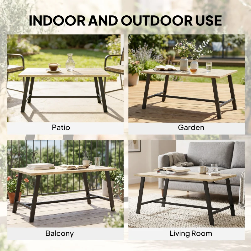 Outsunny Stolik zewnętrzny, prostokątny metalowy stolik pomocniczy z blatem imitującym drewno, 100 x 55 cm, brązowy