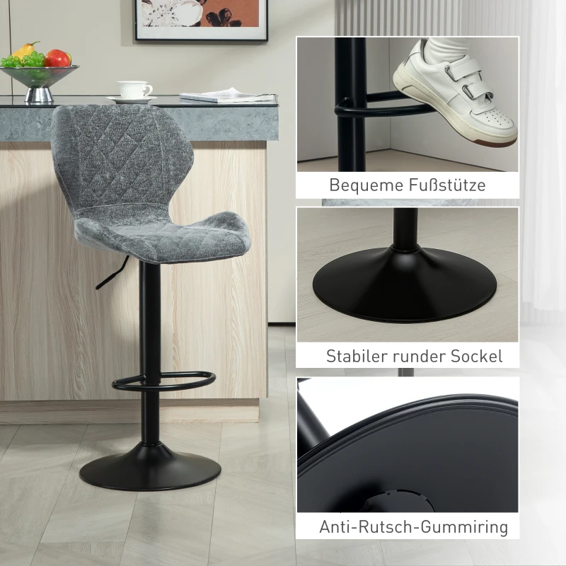 HOMCOM Hoker barowy 2 szt., tapicerowany, z oparciem, ciemnoszary