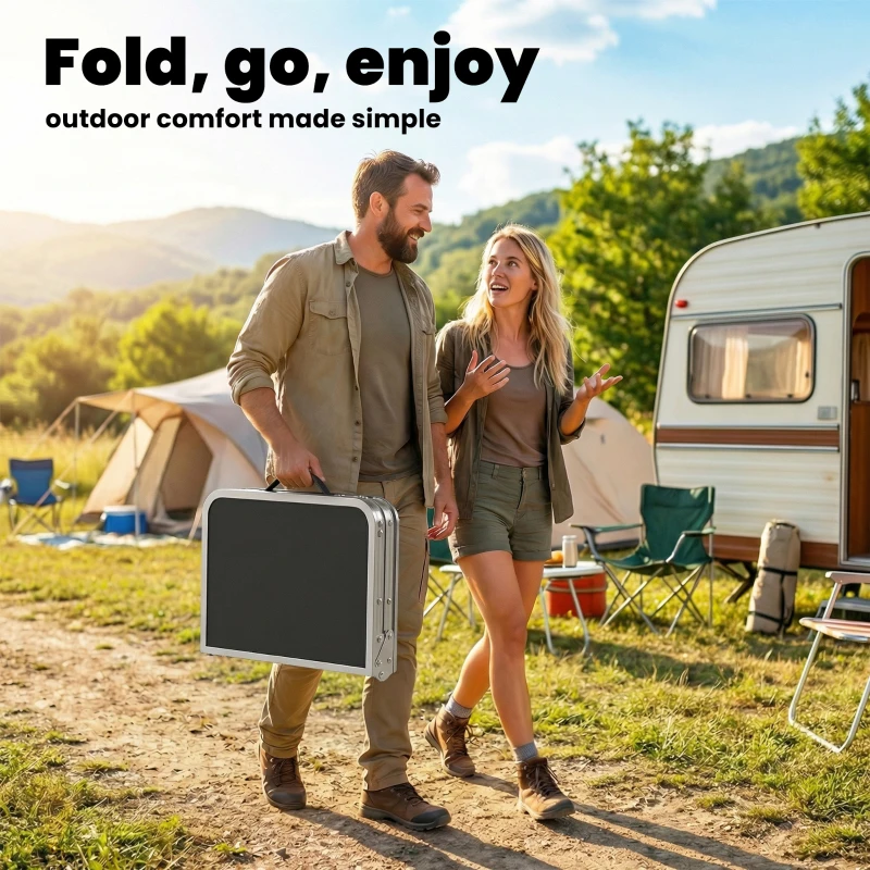 Outsunny Stół Kempingowy Składany z Siatką, 4 Regulowane Wysokości, Uchwyt Aluminiowy 60 x 40 x 26-60 cm Czarny