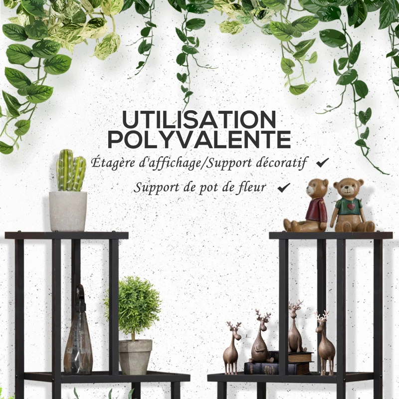Outsunny 4-Tier Plant Stand for Indoor and Outdoor Metal Plant Shelf for Garden, Patio, Balcony, Black