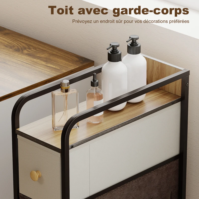 HOMCOM Dresser with 4 Foldable Fabric Drawers, Bedroom Dresser with Top and Steel Frame, 20 x 47 x 84.5 cm, Multicolor