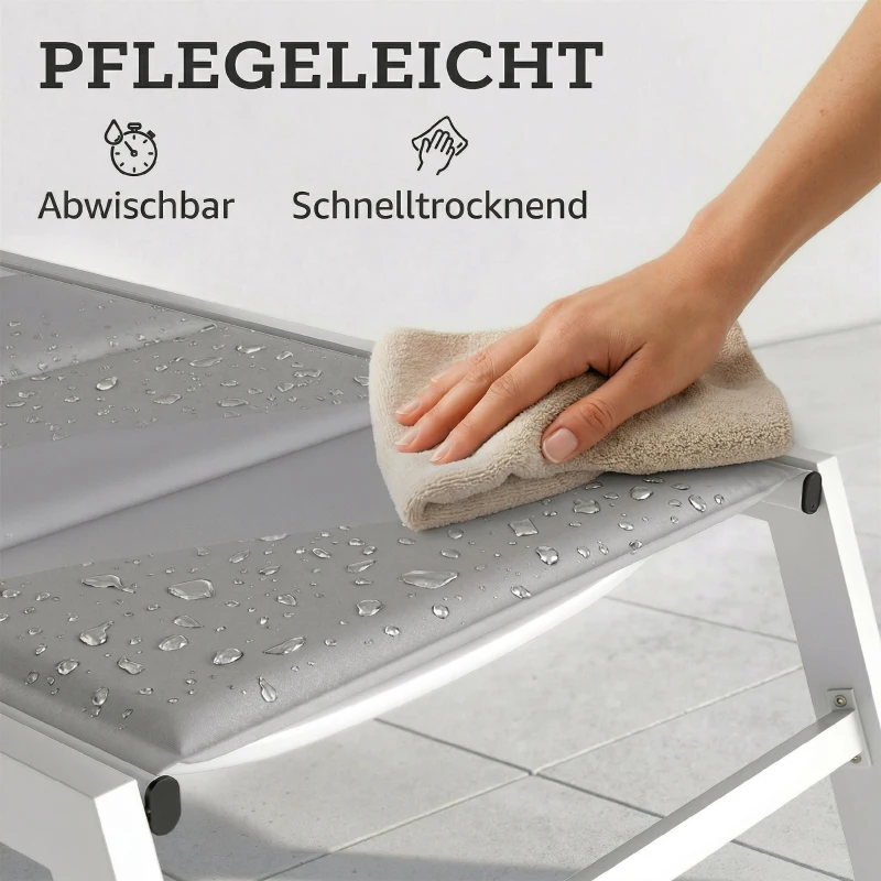 Outsunny Sonnenliege Atmungsaktive Gartenliege mit 6-fach Verstellbar Rückenlehne Aluminiumrahmen Hellgrau