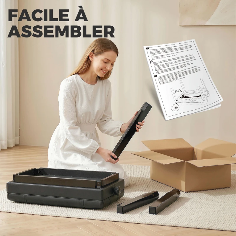 HOMCOM Banquette tabouret siège pour piano coffre intégré hauteur réglable bois hévéa assise revêtement synthétique noir