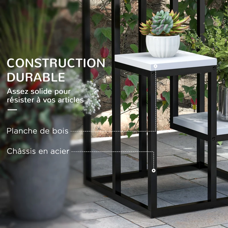 Outsunny Plant Shelf Flower Rack Metal and Wood 4 Levels Different Heights Industrial Style 34 x 34 x 66 cm