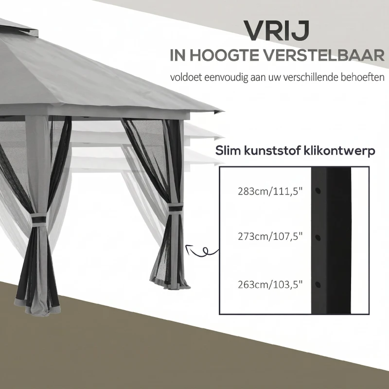 Outsunny Tuinpaviljoen 4x4 met Ventilatiedak, Snelle Montage en 4 Gaaswanden, Donkergrijs