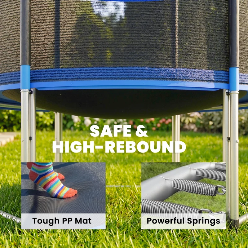 SPORTNOW Trambulină Elastică pentru Adulți Ø244cm, Covor Elastic pentru Adulți cu Plasă de Protecție, Scară cu 2 Trepte, Protecție pentru Arcuri, Structură din Oțel, Capacitate 100kg, Albastru