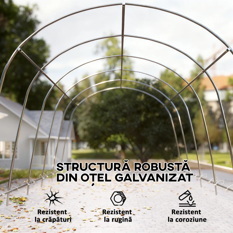Carport Outsunny 3,6 x 7,2 m Rezistent, Garaj Portabil cu Protecție Solară UPF50+, Cadru Galvanizat, Ușă Mare Rulantă pentru Mașini, Camioane, Bărci, Motociclete, Biciclete, Alb Crem