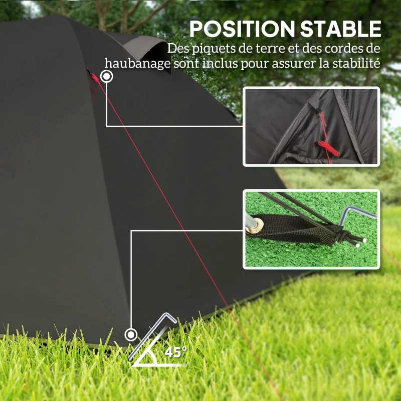 Outsunny Family camping tent for 2-4 people, 3000 mm waterproof tunnel tent 3 doors, 3.6 x 2.5 x 1.3 m, black