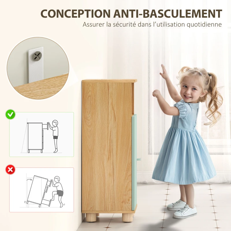 HOMCOM Bathroom Cabinet, Narrow Storage Unit with Door Cupboard and Open Compartment, 30x30x80 cm, Green