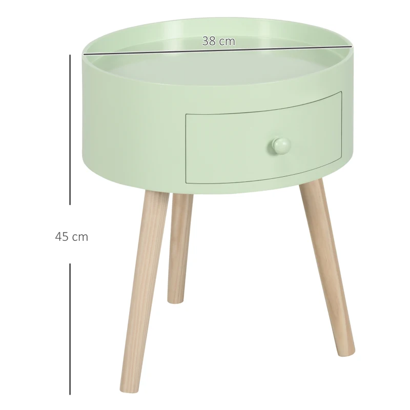 HOMCOM Coffee table bedside table round nightstand Scandinavian design end table with drawer tapered angled legs