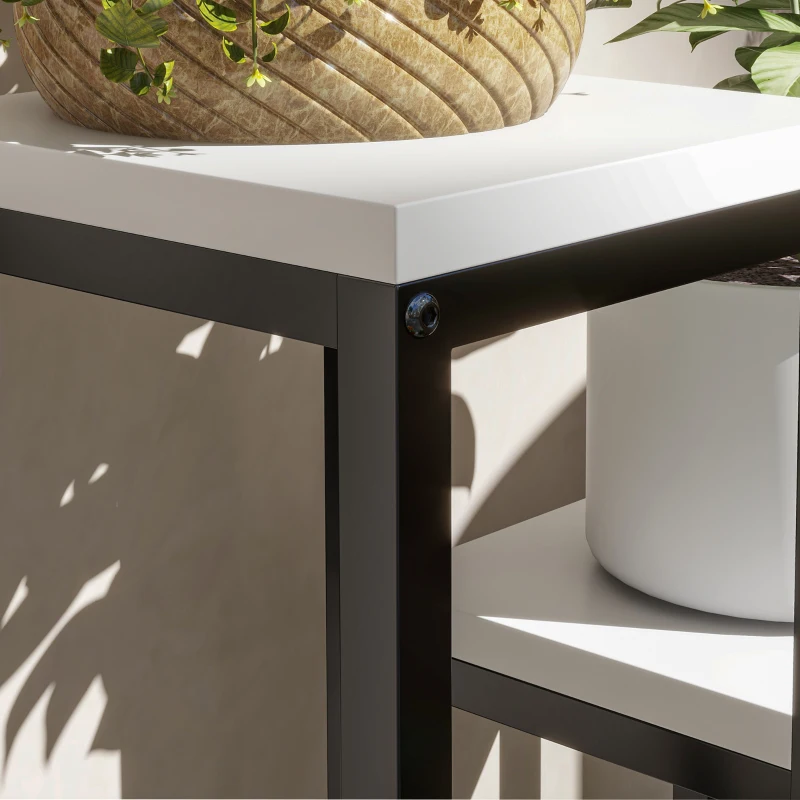 Outsunny Plant Shelf Flower Rack Metal and Wood 4 Levels Different Heights Industrial Style 34 x 34 x 66 cm