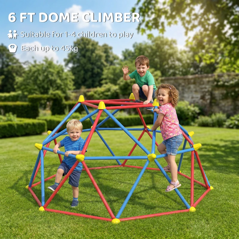 Outsunny 6 FT Toddler Outdoor Climbing Frame, with Rust and UV-Resistant Steel, for 1-4 Kids Ages 3-8 Years - Multicoloured