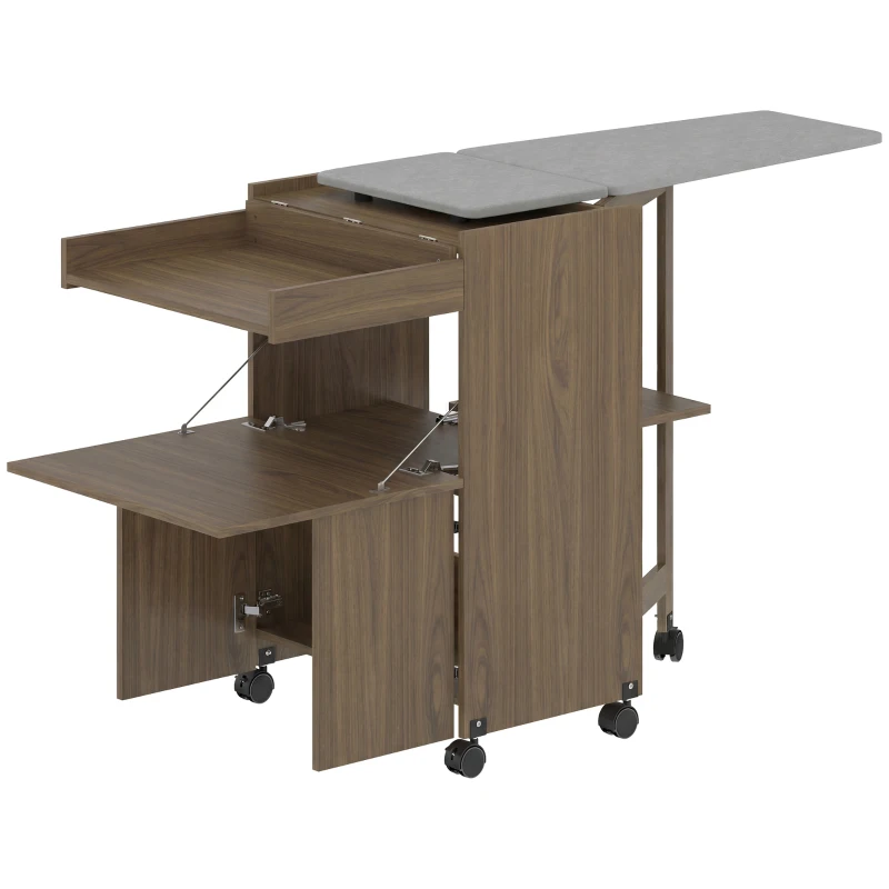 HOMCOM Armoire-table à repasser pliable avec porte-fer et rangement pour vêtements avec compartiment ouvert,154x55x87 cm, Marron