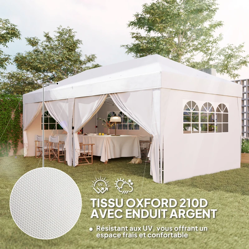 Outsunny Outdoor garden canopy foldable 3 x 6 m with 6 side walls, carry bag included, white