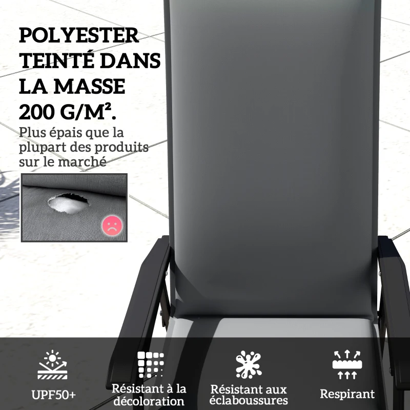 Outsunny Set of 4 outdoor chair cushions with ties and adjustable strap, fade-resistant UPF50+, 124x50x5cm, gray