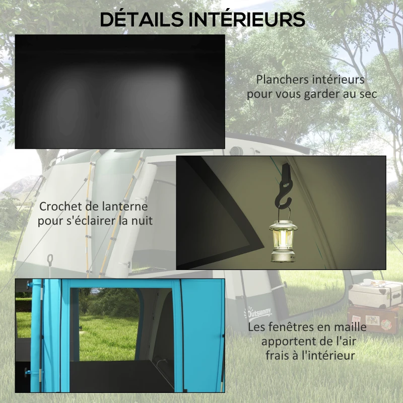Outsunny Family camping tent 3-4 people 2 bedrooms 4 doors and 4 windows, carrying bag, dims 460L x 220l x 175H cm