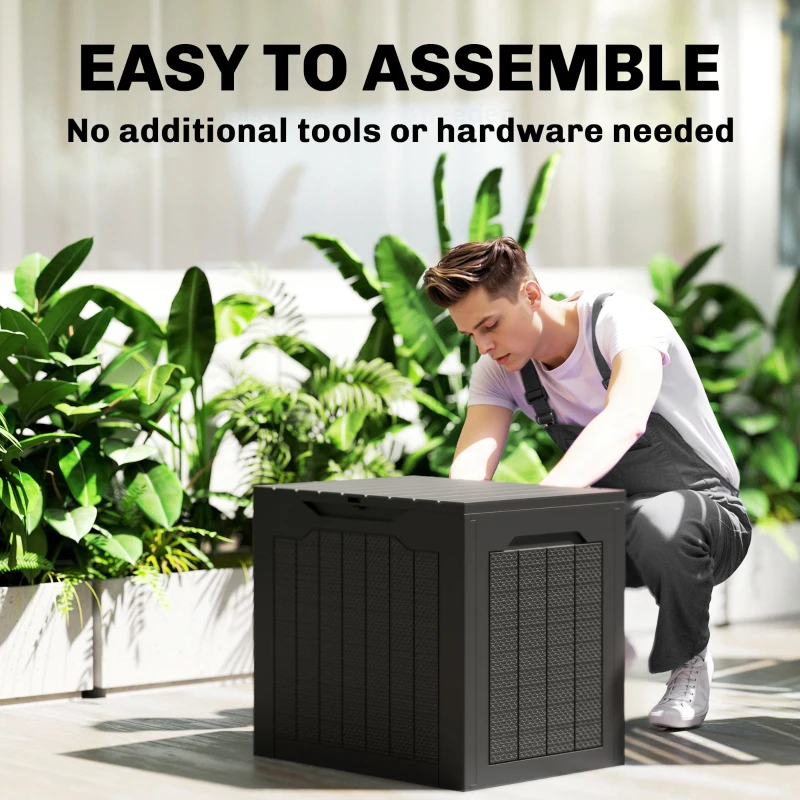 Outsunny 93L Plastic Garden Storage Box, Outdoor Storage Box with Handles, Waterproof Outdoor Storage Container, Black