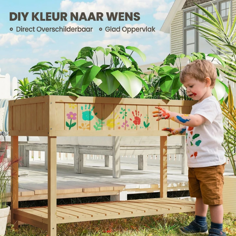 Outsunny Verhoogd Bed 8 Compartimenten Plantentafel Bloembak Sparrenhout 1 Plank + Afvoer