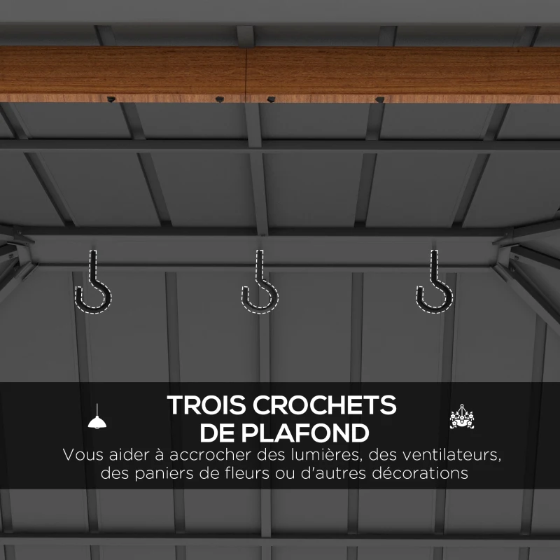 Outsunny Tonnelle de jardin avec toit rigide en métal galvanisé, structure en aluminium, rideaux et moustiquaires, 3x4 m