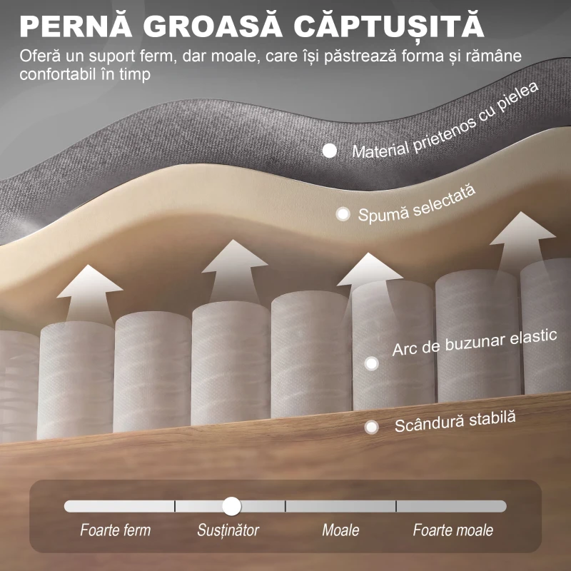 Homcom Fotoliu Chesterfield in Tesatura Detasabila cu Sezuta Ampla Gri 74 x 86 102 cm