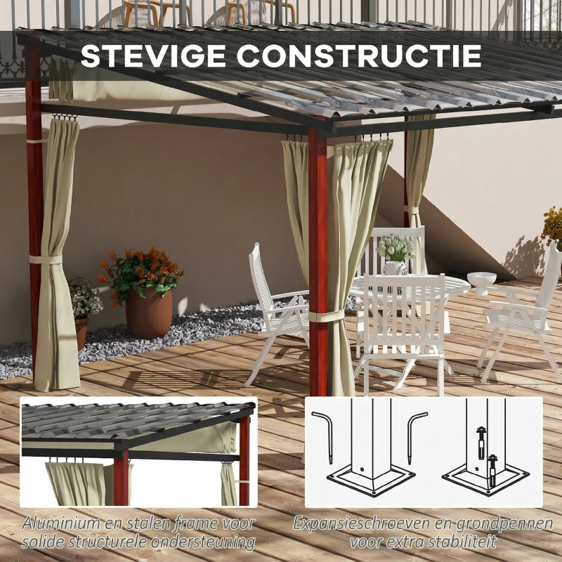 Outsunny Verstelbare Tuinprieel, Weerbestendig, Inclusief Bevestigingsmateriaal, Beige