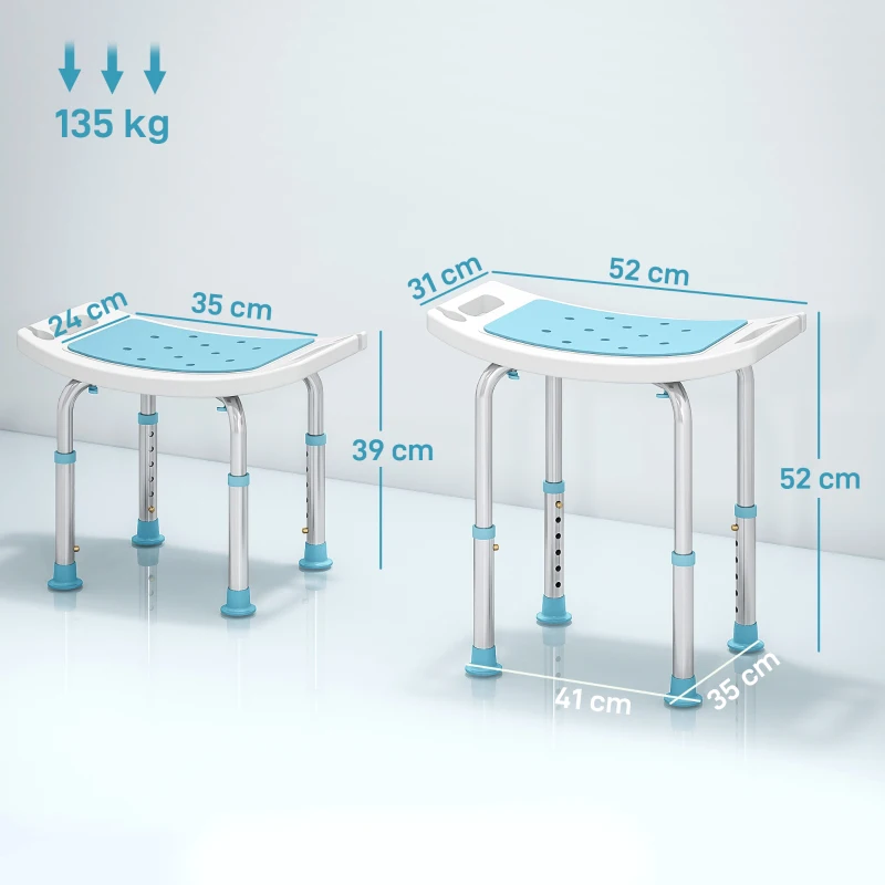 HOMCOM Shower Chair, Adjustable Height Shower Stool with Aluminium Frame and Non-Slip Feet, Bathtub Stool Seat with Padded Seat for Elderly Disabled Handicap, Turquoise