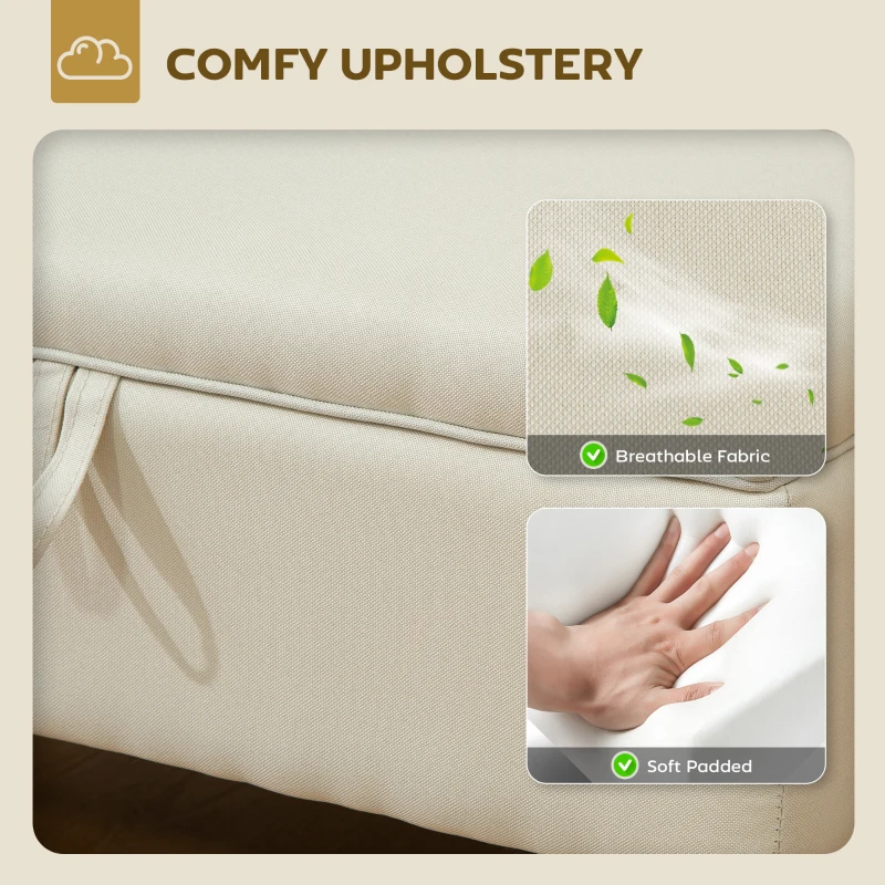 HOMCOM 30L Linen Storage Ottoman Padded Footstool with Rubberwood Legs for Storage Box, Bed End, Shoe Bench, Seating, Beige