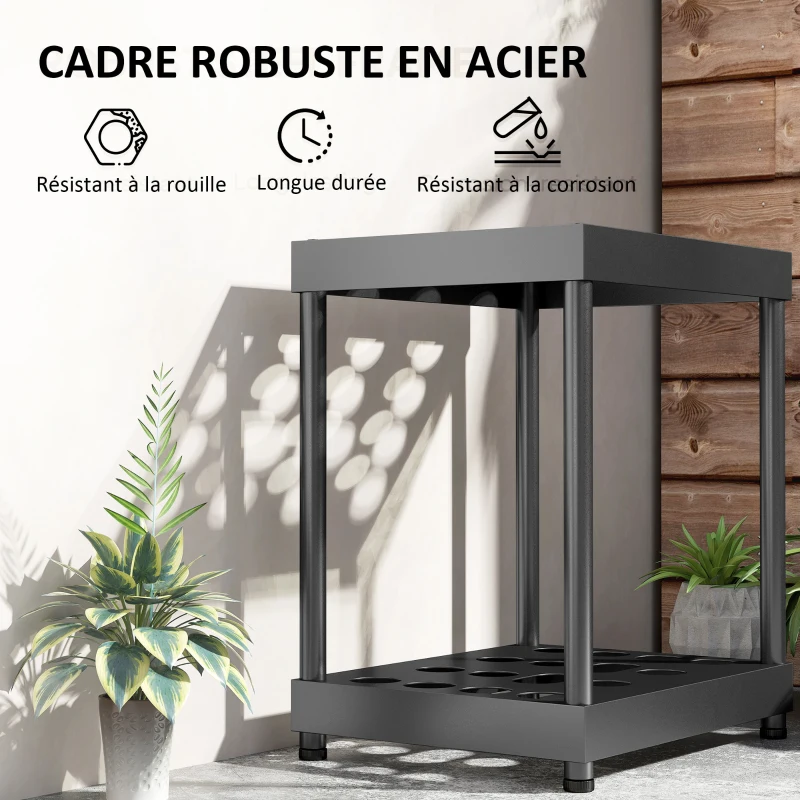 Outsunny Garden tool organizer, garden tool rack 16 compartments 2 tiers 42 x 33 x 50 cm black