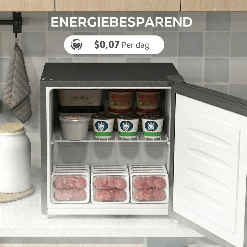 HOMCOM Mini-Vriezer 35 L, Electrische Vriesbox, Vrijstaand 161W, Mini Diepvrieskist 47 x 44,2 x 48,8 cm, Grijs(m-8)