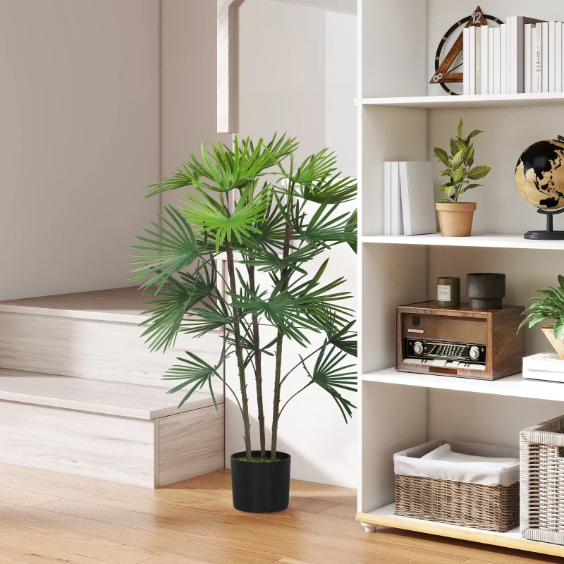 HOMCOM 90 cm Indoor Artificial Plant, fan palm artificial tree with plastic flocked pot, green