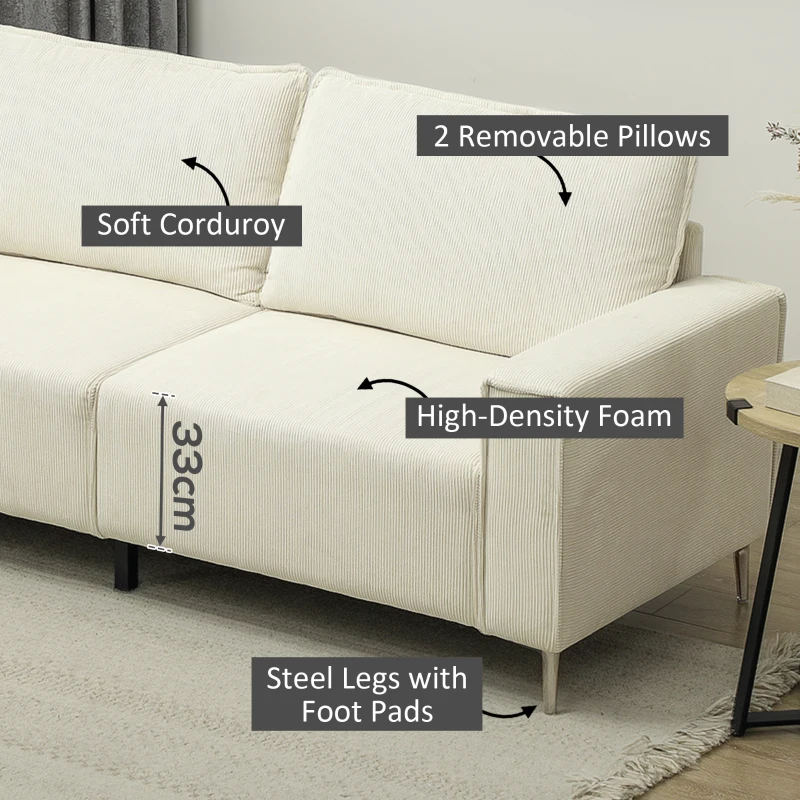 Sofa 3-osobowe, z podłokietnikami, poduszki, kremowe