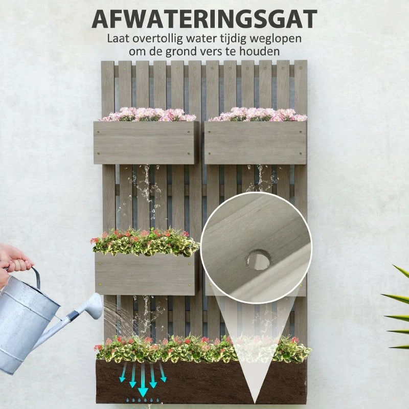 Outsunny Houten verhoogd plantenbed, verstelbaar met latwerk, tuinbed 60x16x100cm Grijs