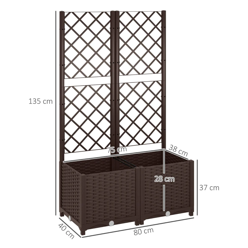 Outsunny Planter with Trellis Raised Garden Bed Outdoor Planter with 6 Drainage Holes 80 x 40 x 135 cm brown