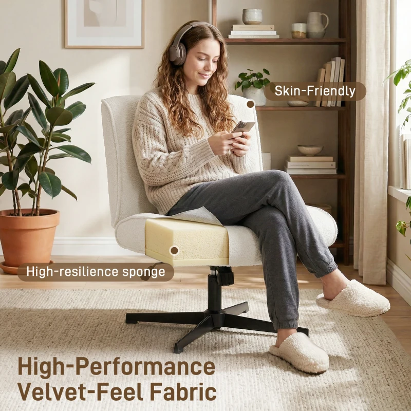 HOMCOM Obrotowy Fotel Akcentowy, Aksamitny Fotel Wypoczynkowy z Regulacją Wysokości do Salonu, Biura, Kremowobiały