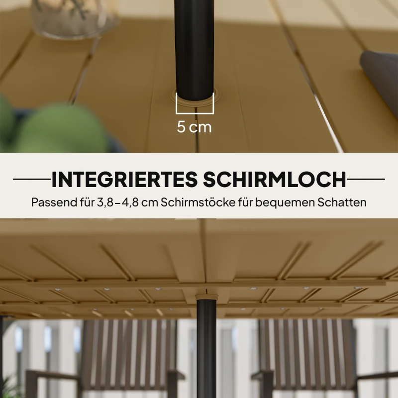 Outsunny Gartentisch 150x90cm, Wetterfest Balkontisch aus Stahl, Balkontisch mit Schirmloch Braun
