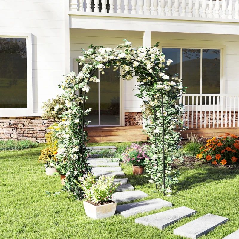 Outsunny Garden Arch Rose Arch Wrought-Iron Style dim. 125L x 37l x 230H cm Epoxy Steel Black for Climbing Plants