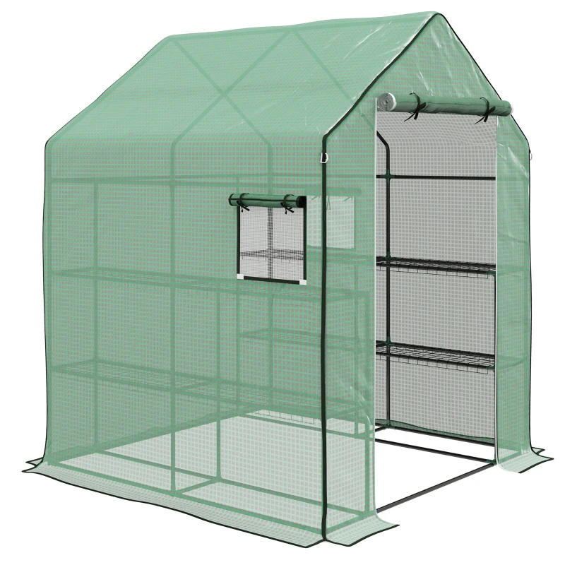 Outsunny Garden greenhouse with 1 door, 1 window, 3-tier shelves for Vegetables Plants Flowers PE cover 140 x 143 x 190 cm