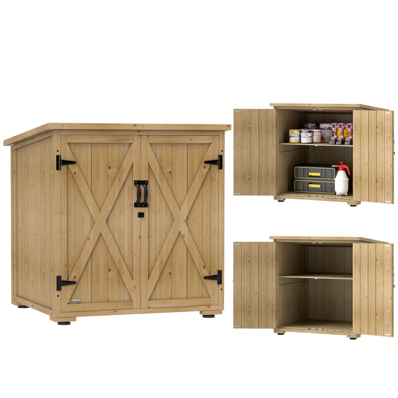 Outsunny Wooden garden storage cabinet, Double Door, adjustable shelf and bitumen roof, pine wood
