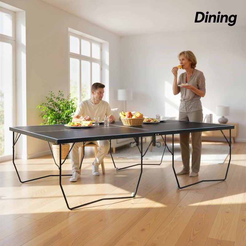 Stół do tenisa stołowego składany z siatką i kółkami, czarny