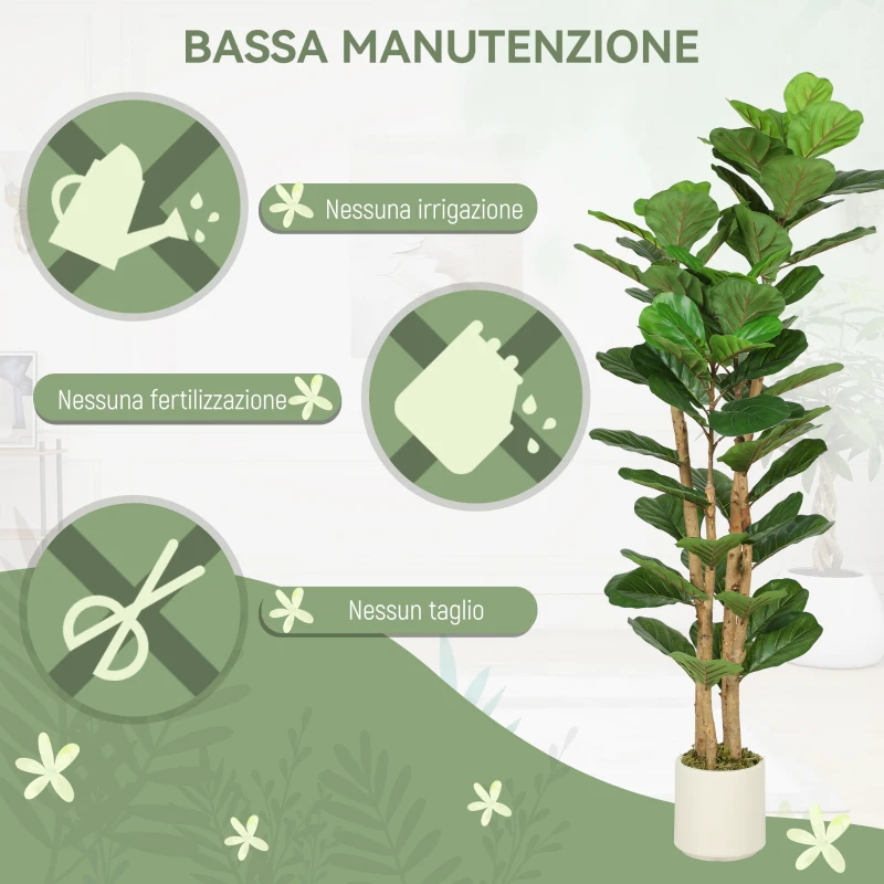 HOMCOM Pianta di Fico Artificiale Verde in PEVA e Legno con Vaso Contenitore in PP e Cemento, 50x50x150 cm