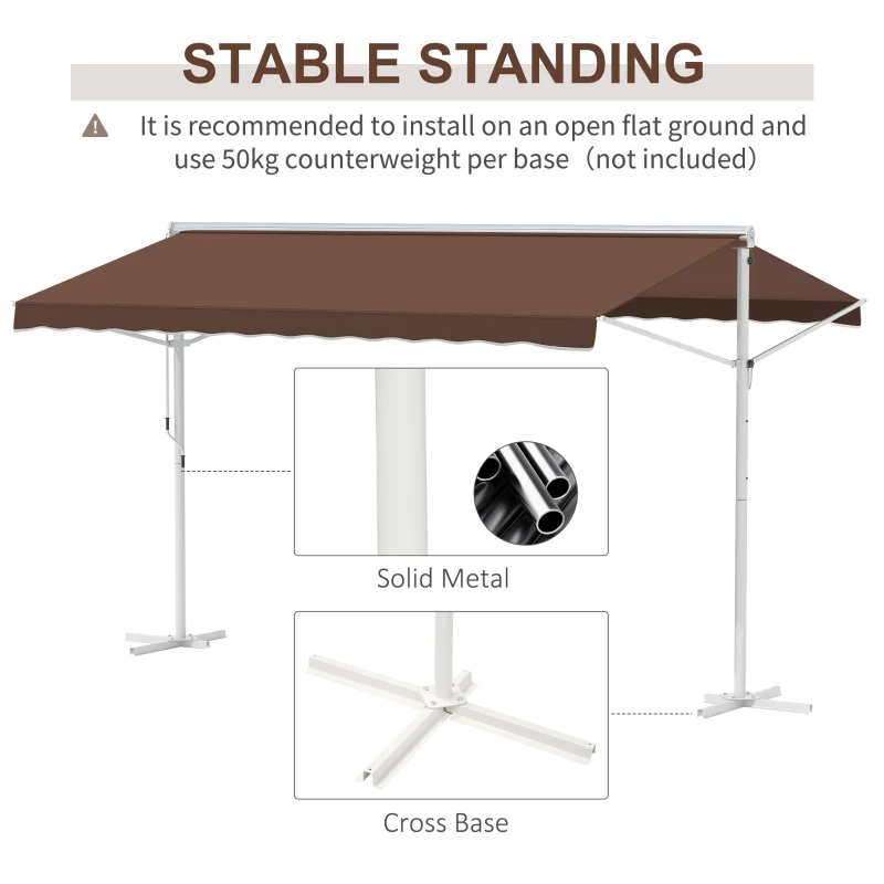 Outsunny Samodzielna markiza, regulowany kąt nachylenia, korbka, stelaż metalowy, odporny na warunki atmosferyczne, 4x3m, Krem