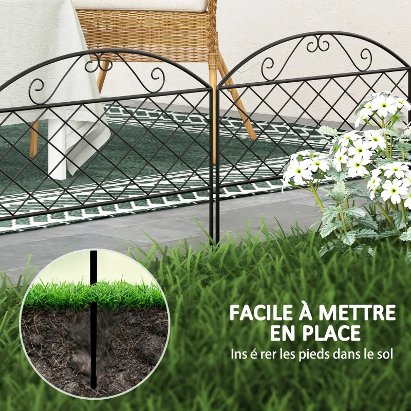Outsunny Set of 5 decorative metal garden fence panels, garden edging, flower bed - dim. 305 x 43 cm