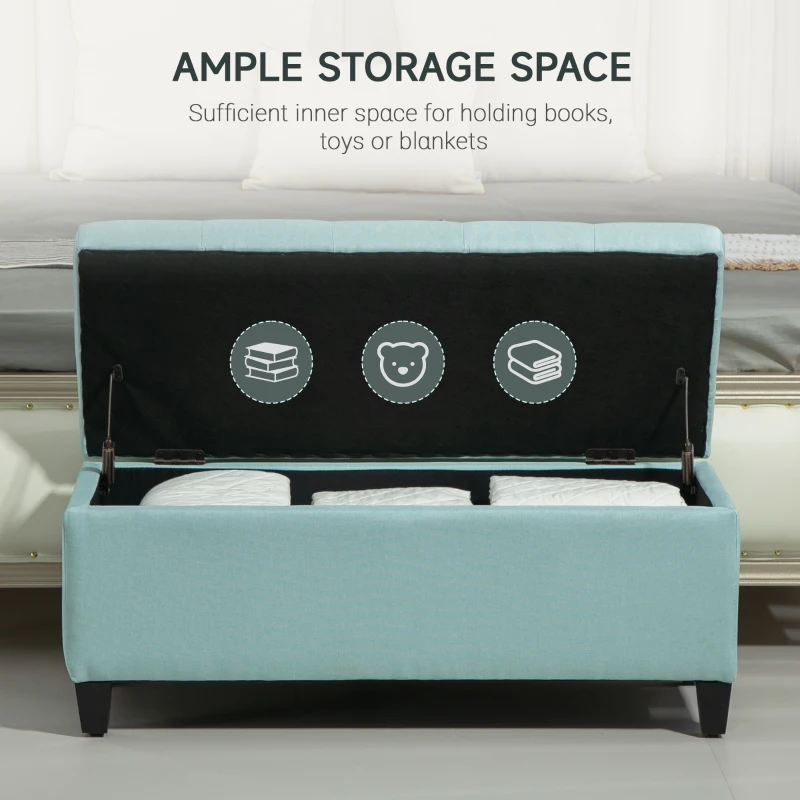 HOMCOM Ławka tapicerowana z pojemnikiem, podłokietniki, drewno, poliester