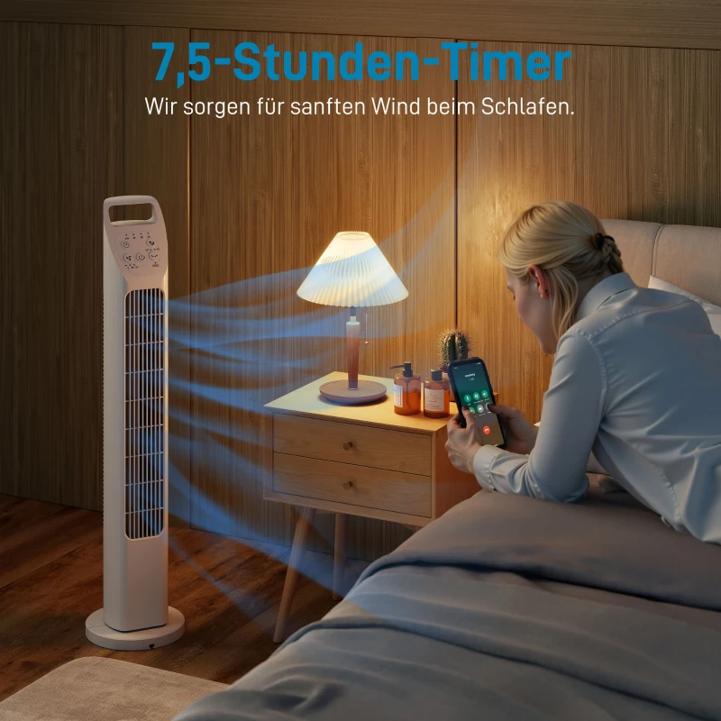 HOMCOM Turmventilator mit Fernbedienung, 7,5-Stunden-Timer, leiser Ventilator für Schlafzimmer, Weiß