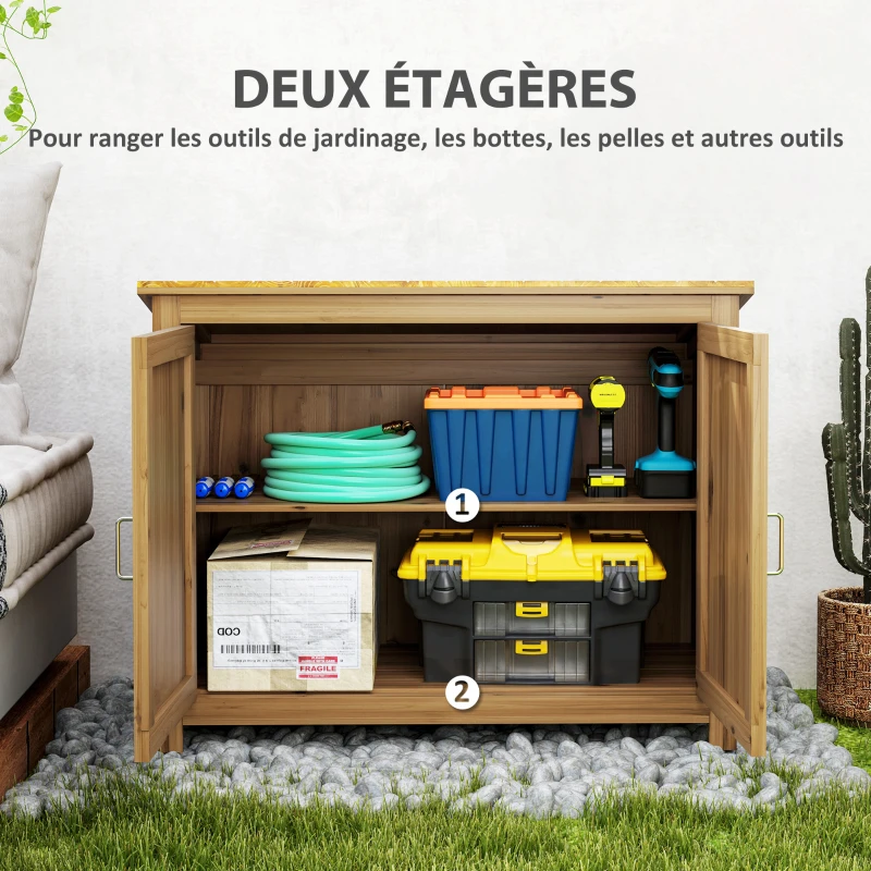 Outsunny Wooden garden cabinet outdoor garden shed with sloped roof, 2 shelves and 2 doors, 110 x 50 x 85 cm, brown