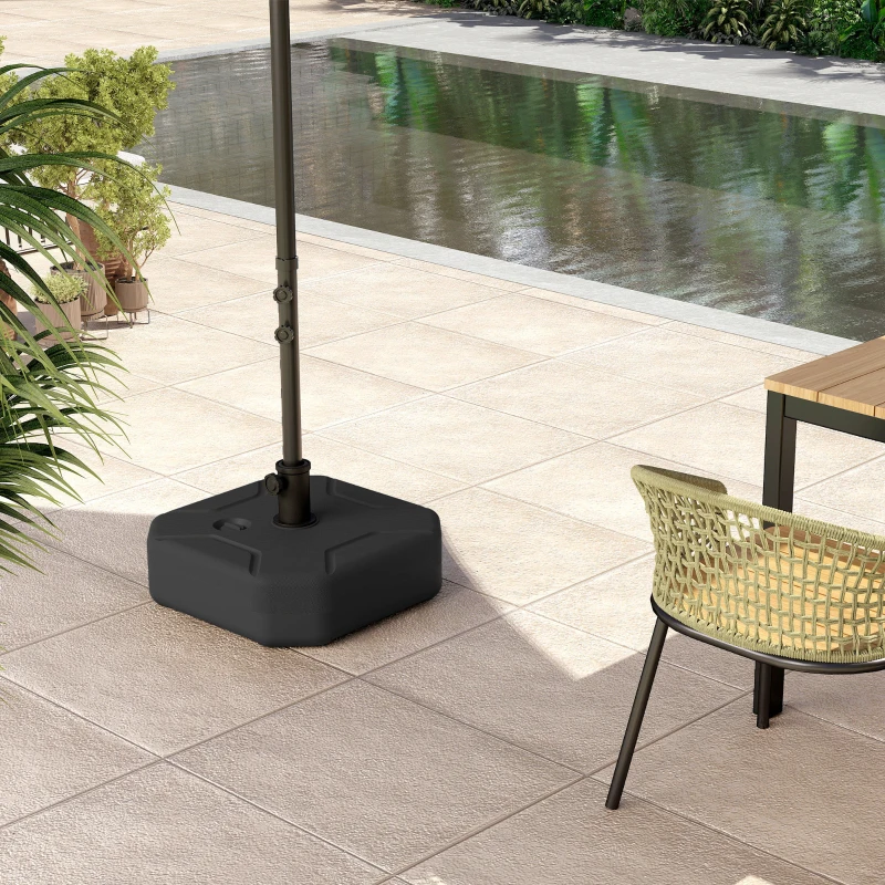 Outsunny Square Garden Parasol Base, Garden Umbrella Stand Heavy Duty Parasol Base, Filled Up to 25kg with Sand or 20kg with Water for for 38, 48 mm Poles, Black