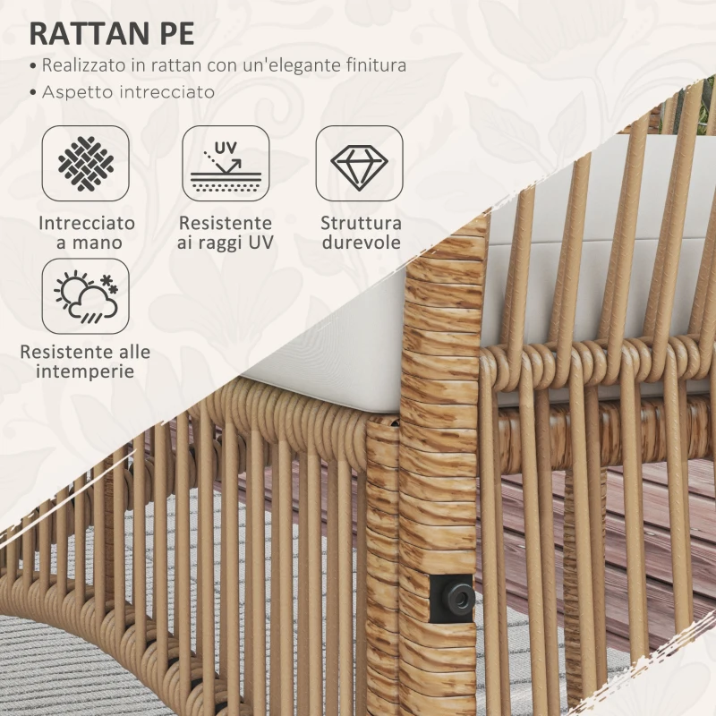 Outsunny Set da Giardino in Rattan da 4 Pezzi con 2 Poltroncine, Divano e Tavolino da Caffè, Naturale e Nero