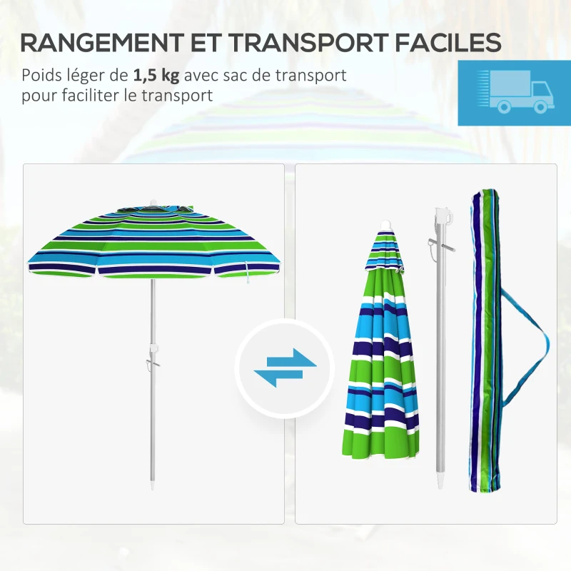 Outsunny Beach Parasol Round Tilting Outdoor Parasol Adjustable Height UV40 Carry Bag Included